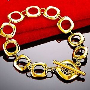 Gold 24K O Link Chain Link Bracelet, Boho, Bohemian, Trendy Handmade